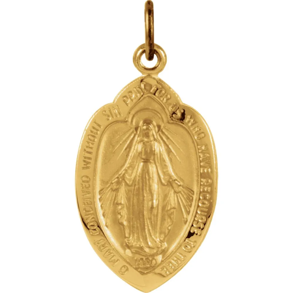 14k Yellow Gold 18x12mm Badge-Shaped Miraculous Medal