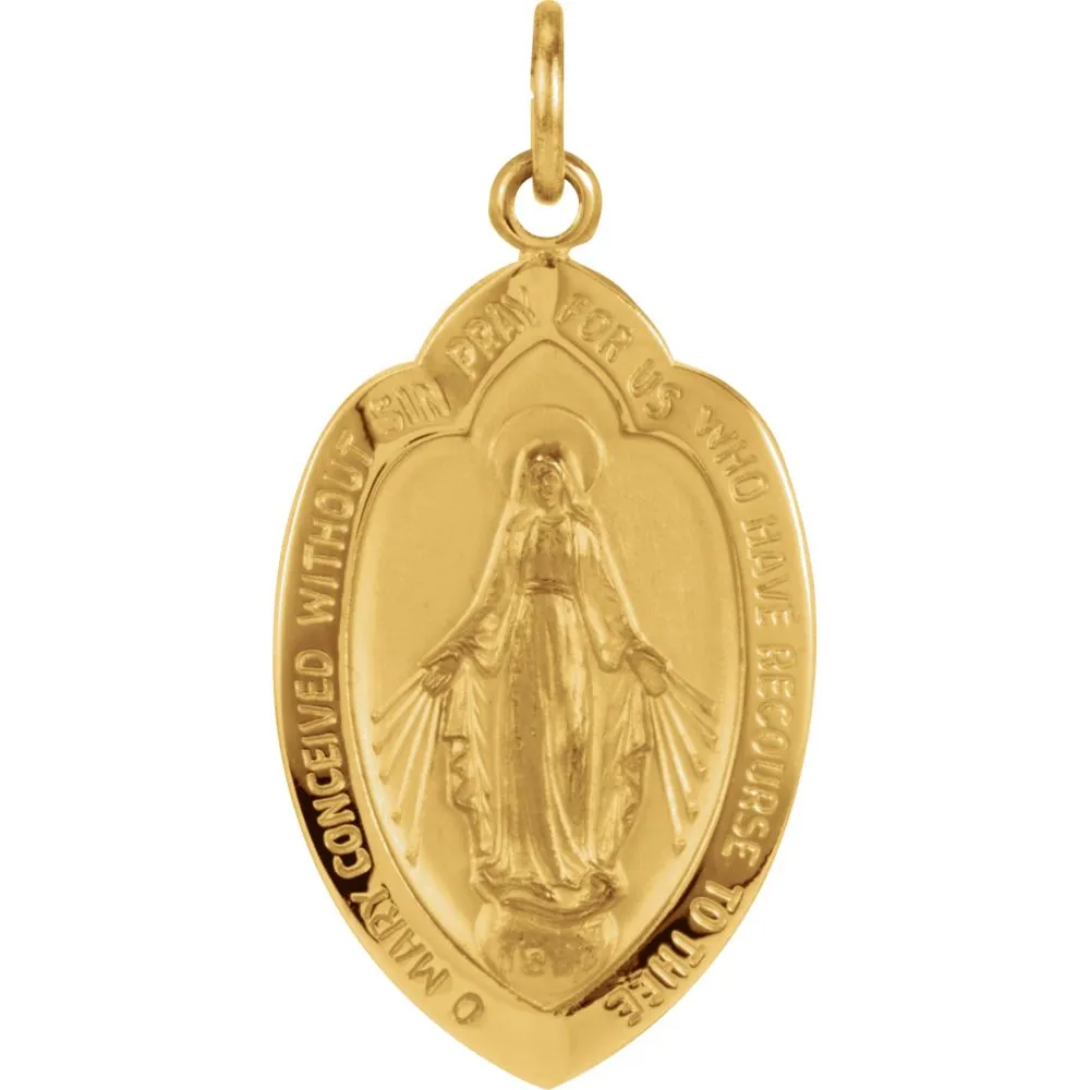 14k Yellow Gold 20x13mm Badge-Shaped Miraculous Medal