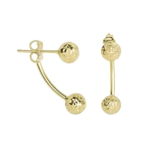 14K Yellow Gold Diamond Cut Double Ball Stud Earrings