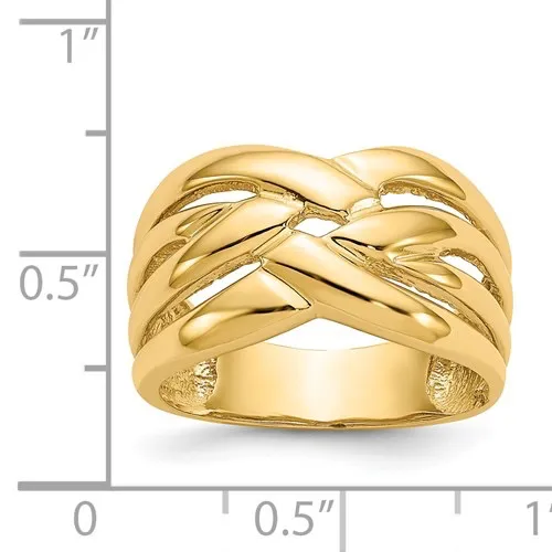 14K Yellow Gold High Polished Woven Dome Ring