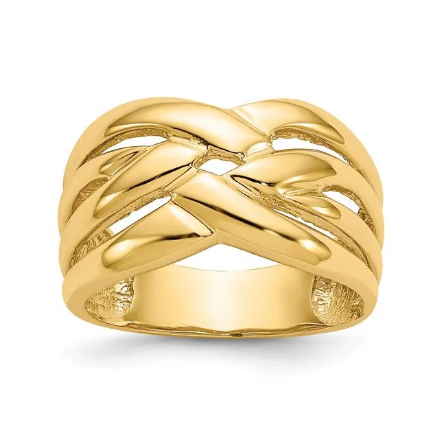 14K Yellow Gold High Polished Woven Dome Ring