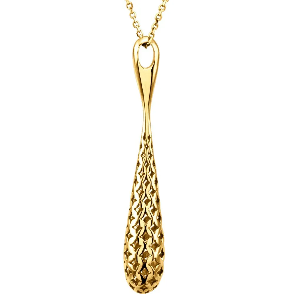 14k Yellow Gold Pierced Teardrop 18" Necklace