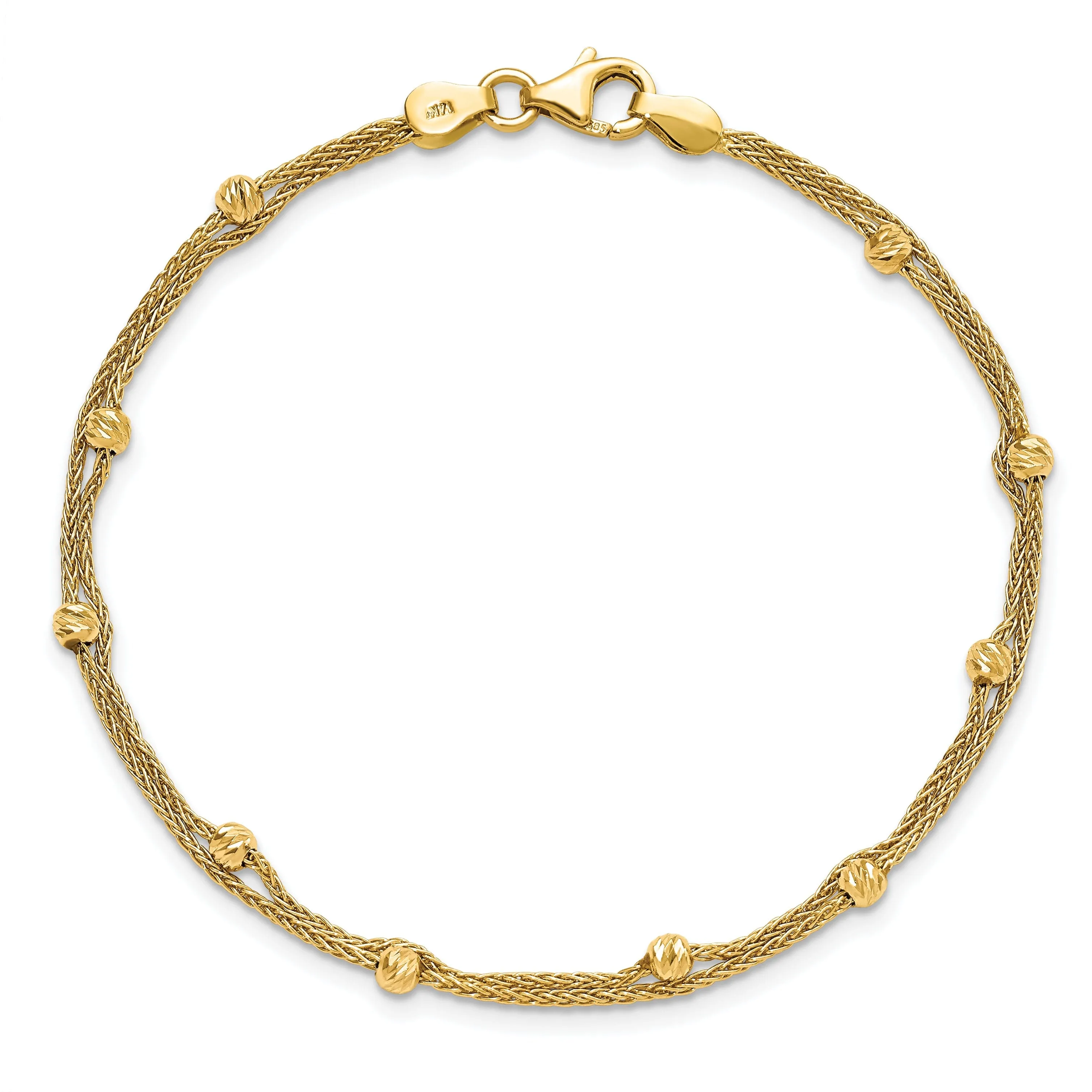14k Yellow Gold Polished 2 Strand Bracelet