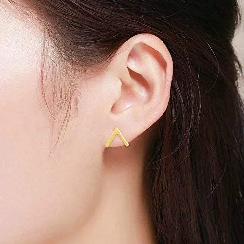 14K Yellow Gold Polished Chevron Stud Earrings