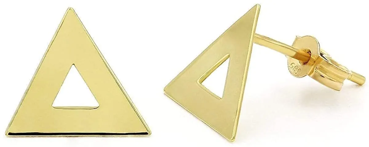 14K Yellow Gold Polished Delta Triangle Stud Earring