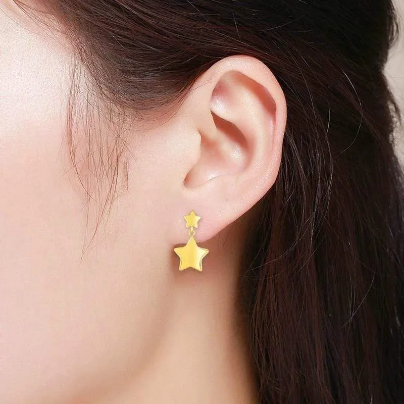 14K Yellow Gold Polished Star Drop Earrings