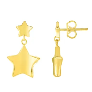 14K Yellow Gold Polished Star Drop Earrings