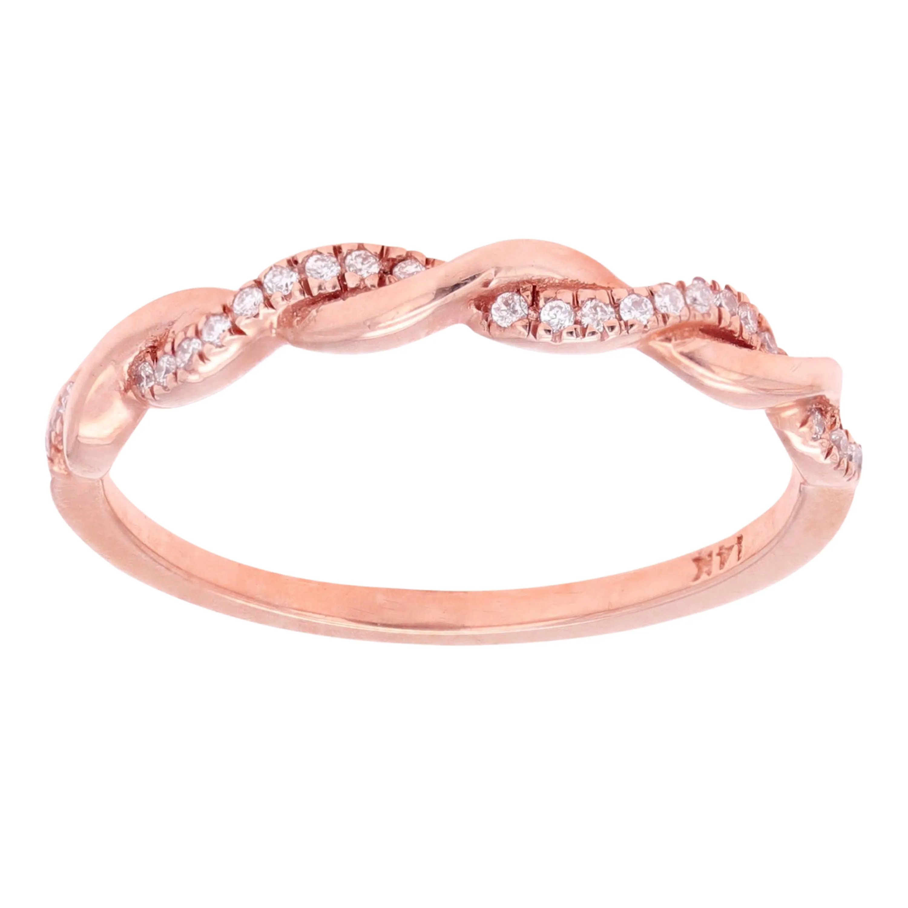 14k Yellow White or Rose Gold Diamond Pave Entwined Twist Stacking Ring Size 6