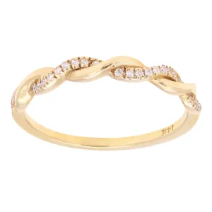 14k Yellow White or Rose Gold Diamond Pave Entwined Twist Stacking Ring Size 6