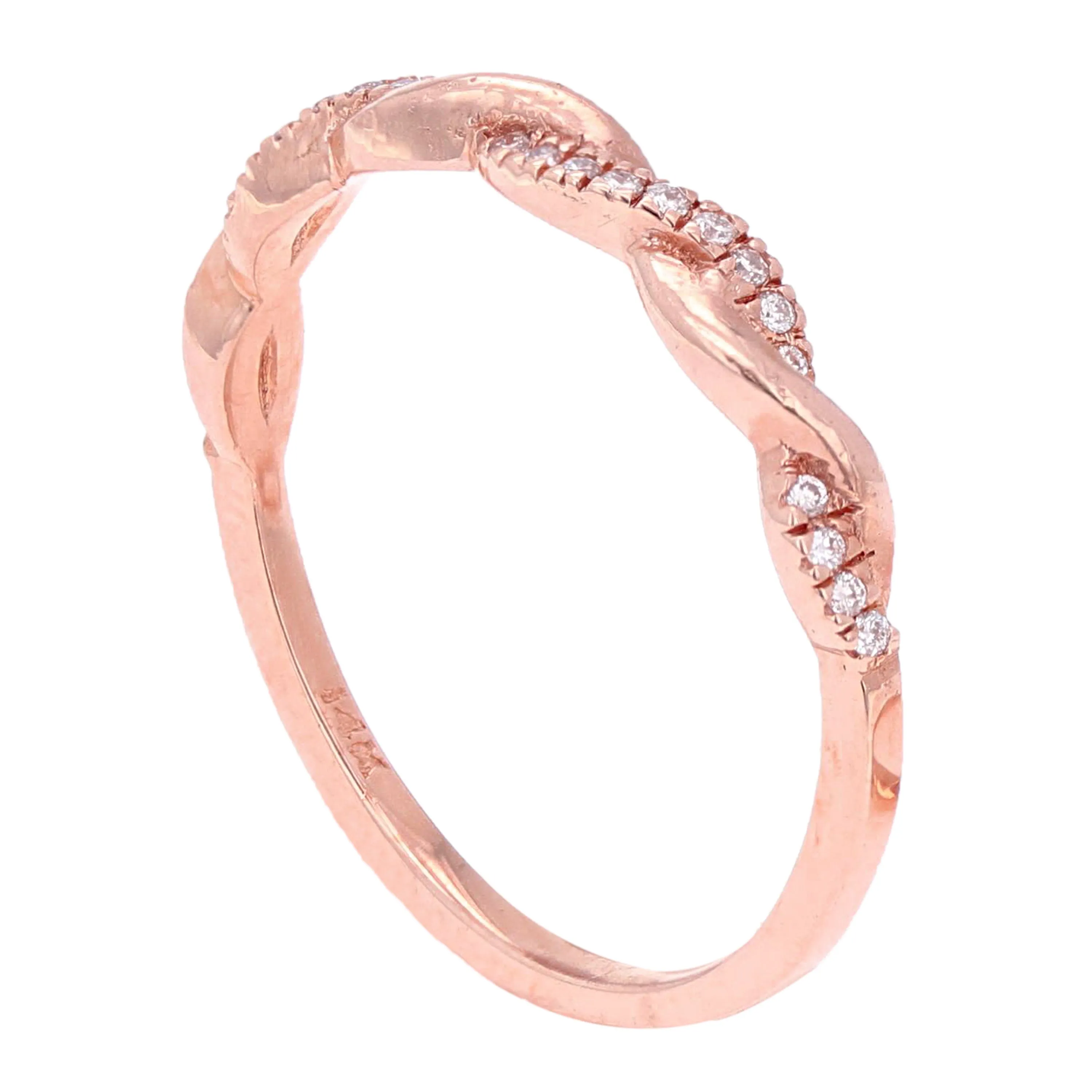14k Yellow White or Rose Gold Diamond Pave Entwined Twist Stacking Ring Size 6