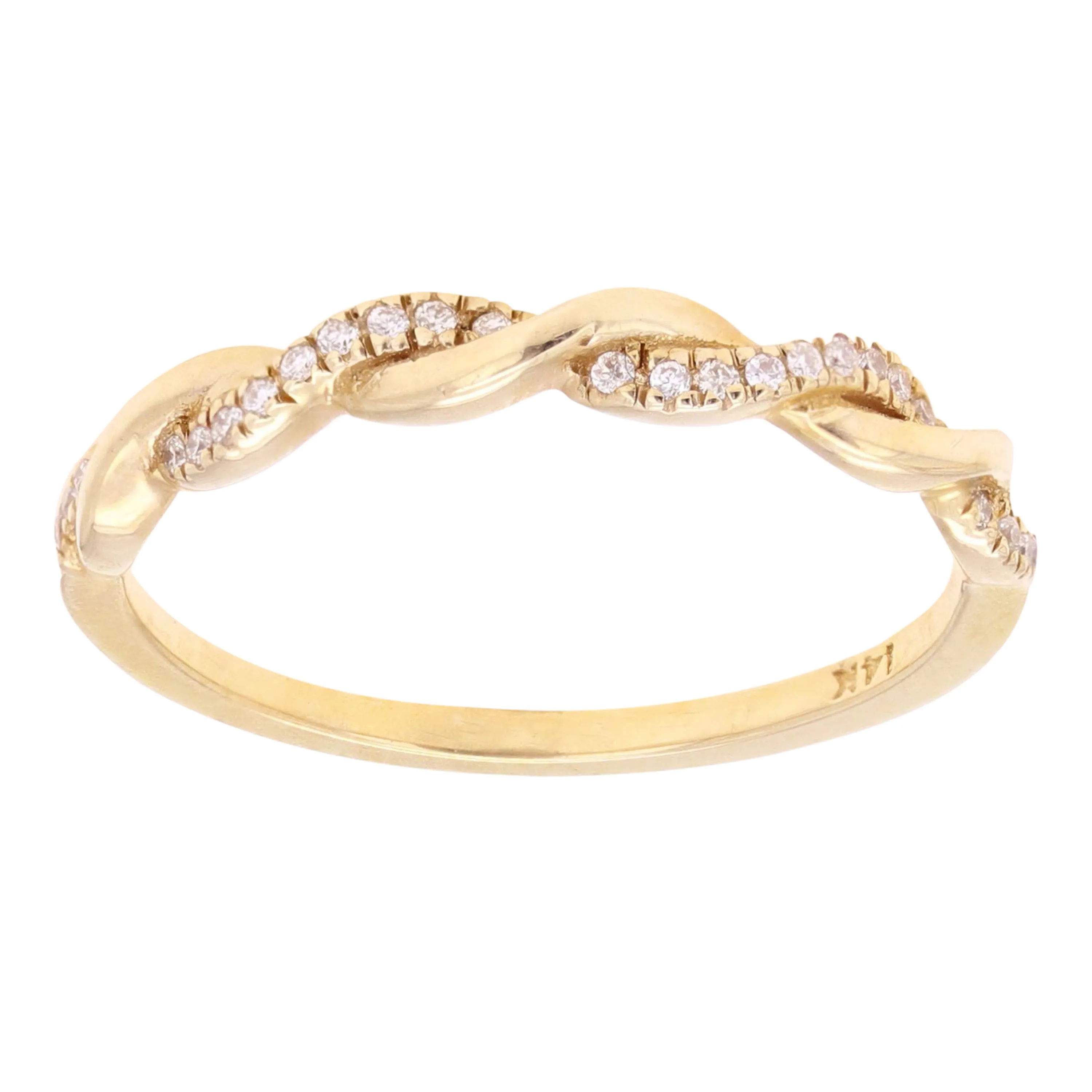 14k Yellow White or Rose Gold Diamond Pave Entwined Twist Stacking Ring Size 6