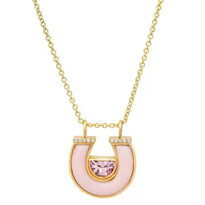 14K YG Amethyst, Pink Opal and Diamond Horseshoe Necklace