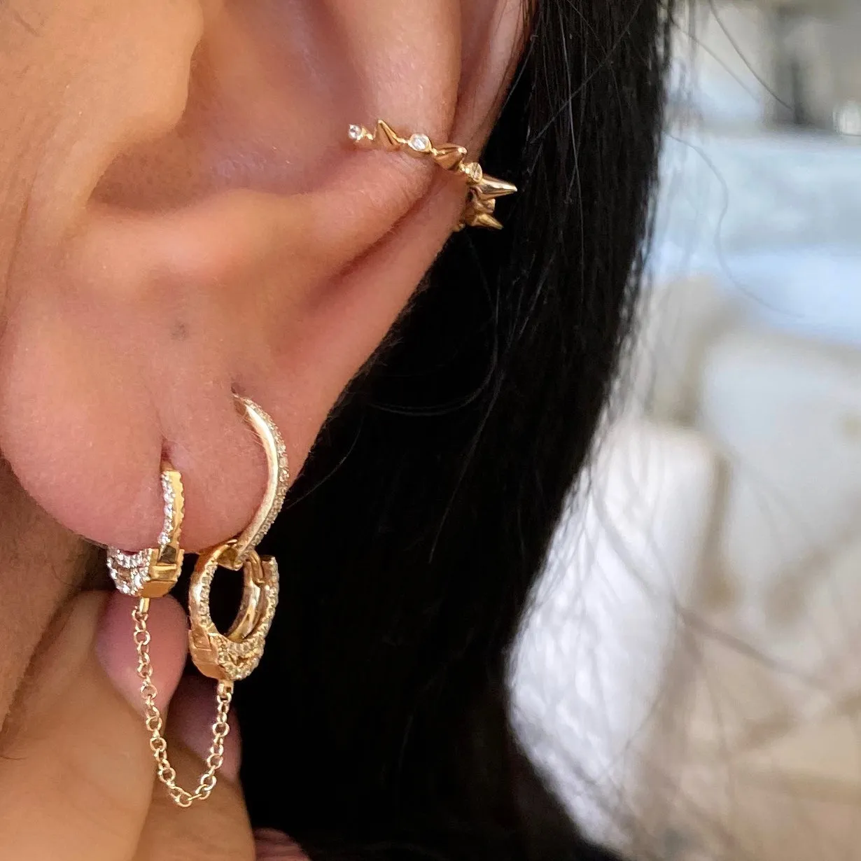 14KT Gold Diamond Cuff Earrings