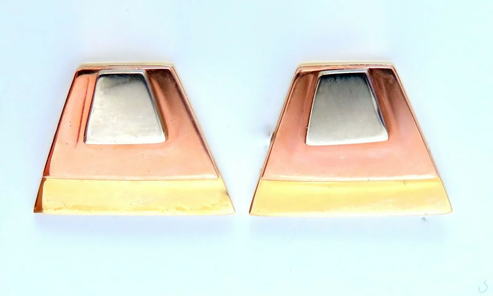 14Kt Gold Pyramid Tri Color Minimalist Earring Handmade Artisan