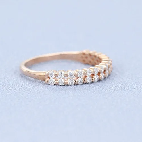 1.5mm Women's Wedding Band Sets, Half Eternity Diamond Wedding Bands SOLID Gold Rings Stacking Rings Stacking Bands Simulated Diamonds