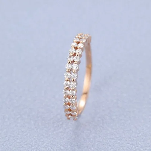 1.5mm Women's Wedding Band Sets, Half Eternity Diamond Wedding Bands SOLID Gold Rings Stacking Rings Stacking Bands Simulated Diamonds