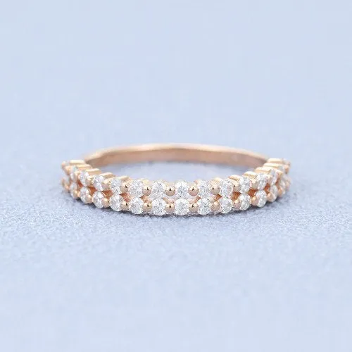 1.5mm Women's Wedding Band Sets, Half Eternity Diamond Wedding Bands SOLID Gold Rings Stacking Rings Stacking Bands Simulated Diamonds