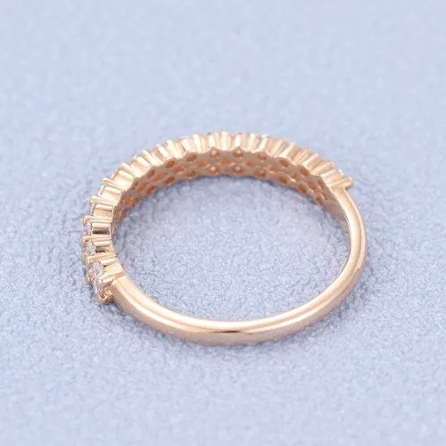 1.5mm Women's Wedding Band Sets, Half Eternity Diamond Wedding Bands SOLID Gold Rings Stacking Rings Stacking Bands Simulated Diamonds