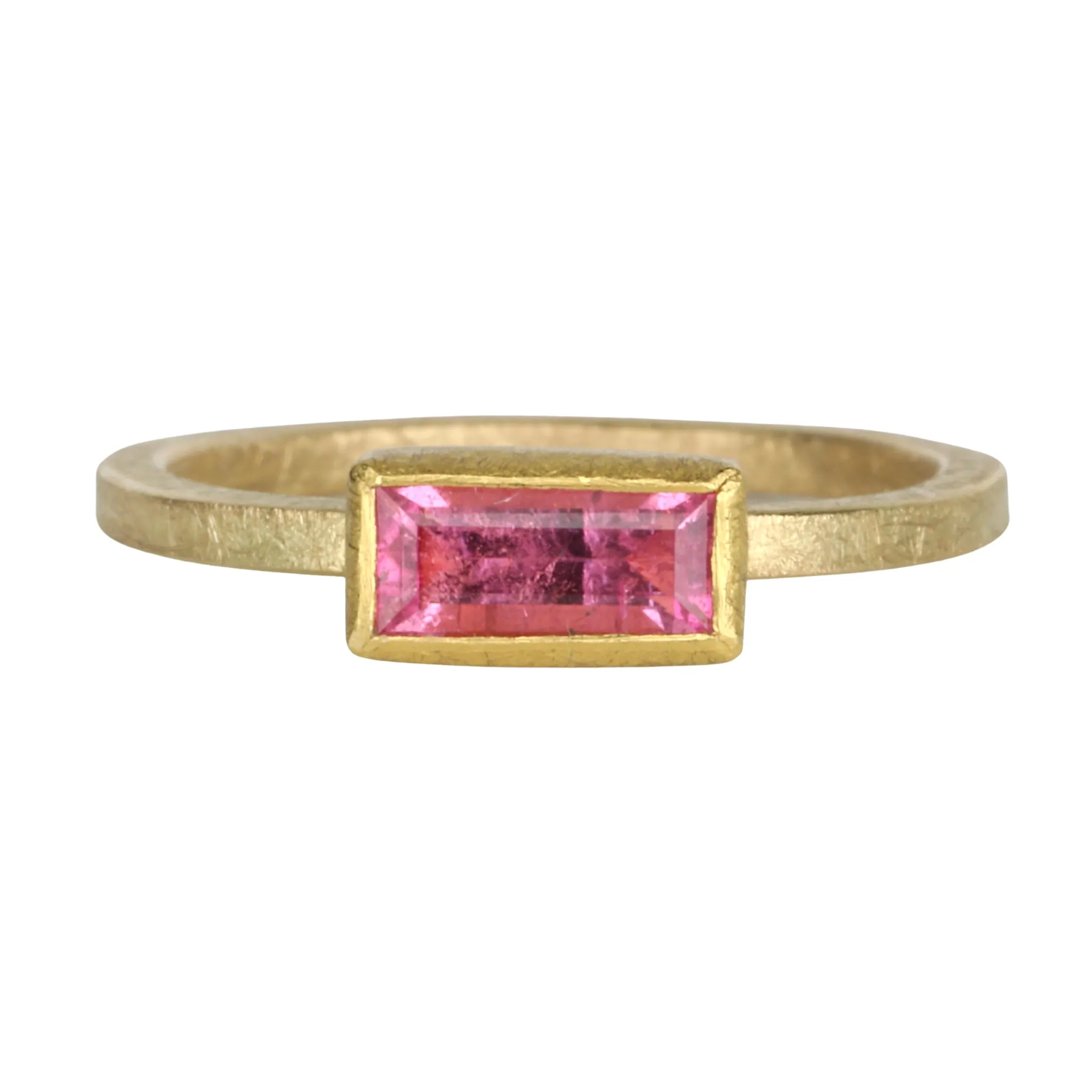 18 & 22K Gold Bezel-Set Faceted Rectangular Pink Tourmaline Ring