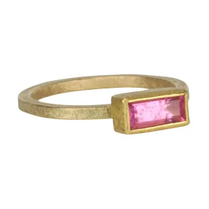 18 & 22K Gold Bezel-Set Faceted Rectangular Pink Tourmaline Ring