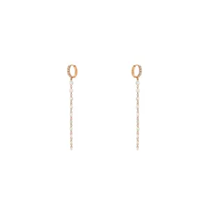 18 Karat Rosé Gold CIEN linnear drop earrings with white Diamond Rose Cut Diamonds