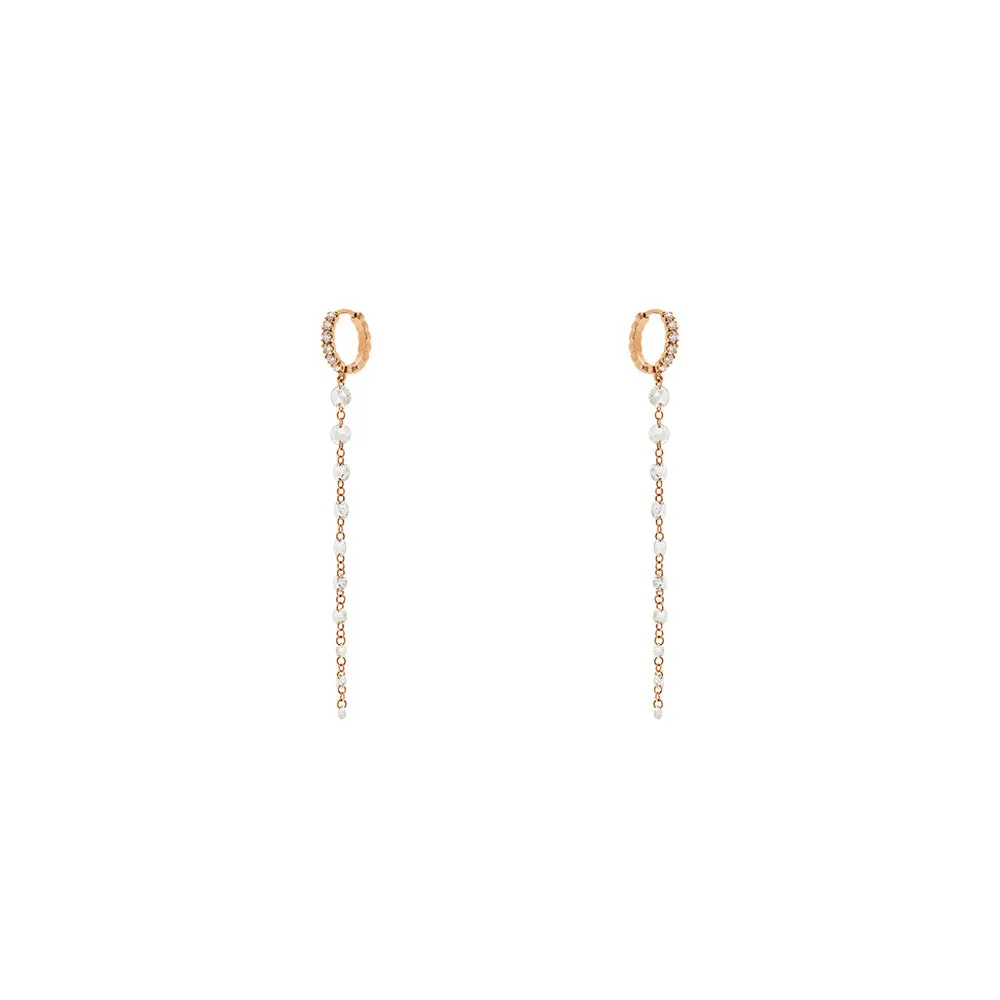 18 Karat Rosé Gold CIEN linnear drop earrings with white Diamond Rose Cut Diamonds