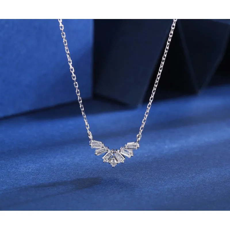 18K Gold 0.13ct Real Natural Diamond V-shaped Pendant Necklace