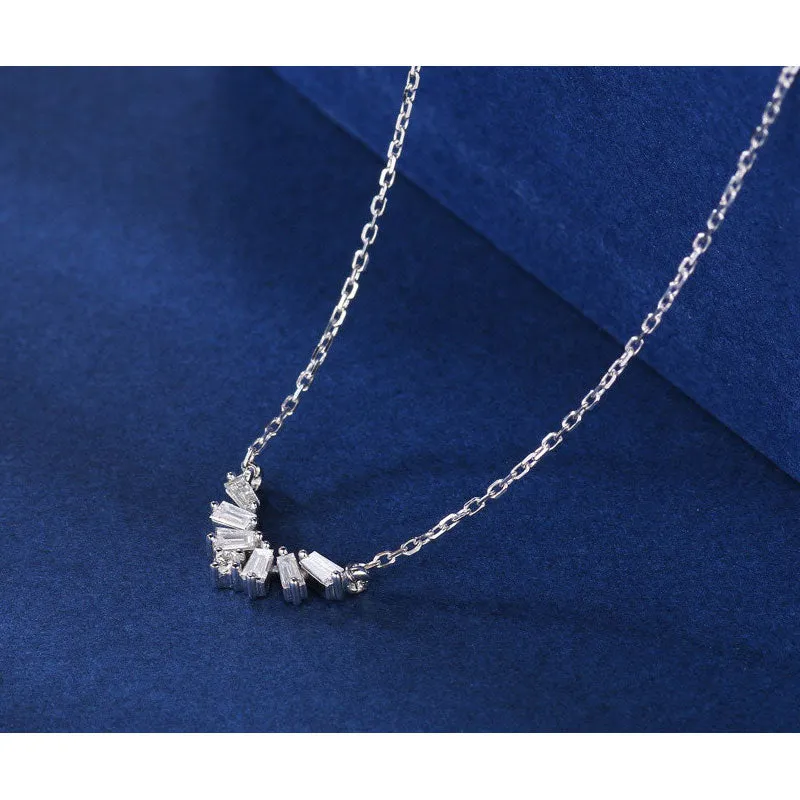 18K Gold 0.13ct Real Natural Diamond V-shaped Pendant Necklace