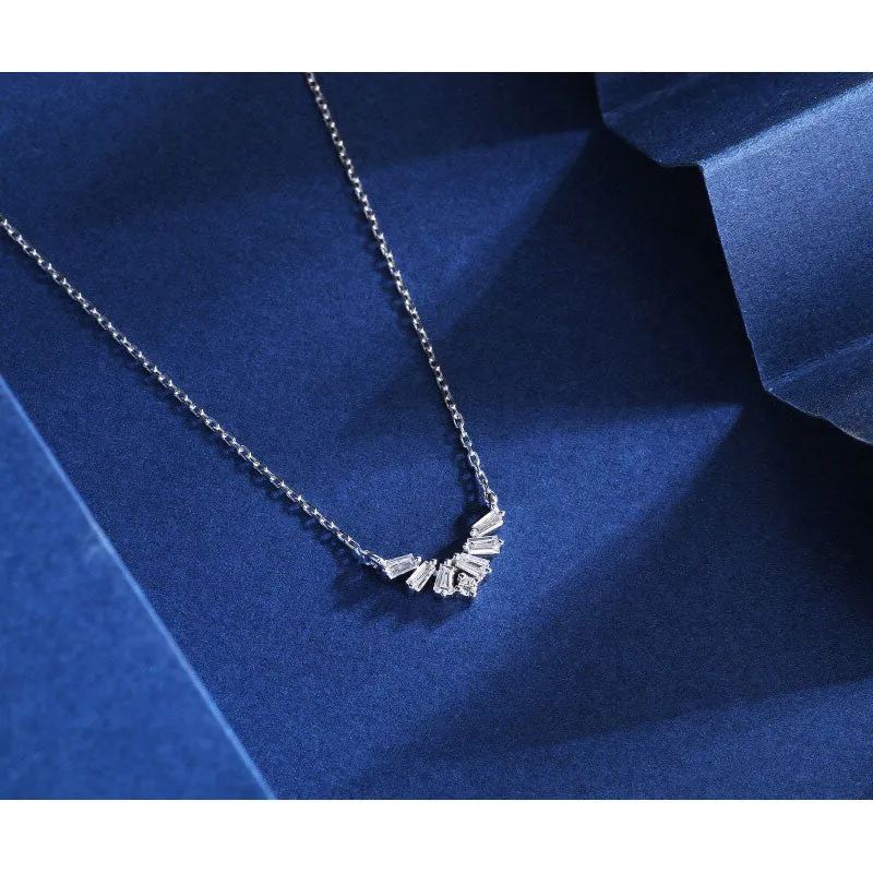 18K Gold 0.13ct Real Natural Diamond V-shaped Pendant Necklace