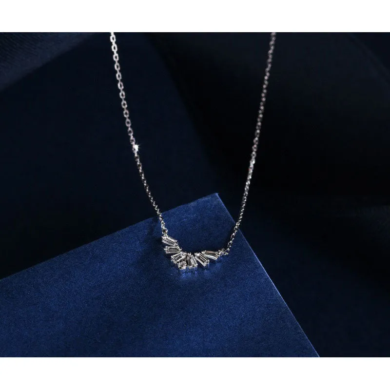 18K Gold 0.13ct Real Natural Diamond V-shaped Pendant Necklace