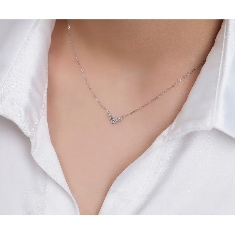 18K Gold 0.13ct Real Natural Diamond V-shaped Pendant Necklace