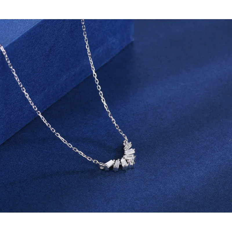 18K Gold 0.13ct Real Natural Diamond V-shaped Pendant Necklace