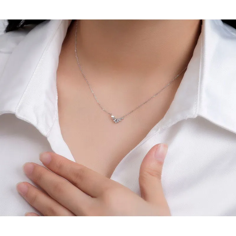 18K Gold 0.13ct Real Natural Diamond V-shaped Pendant Necklace