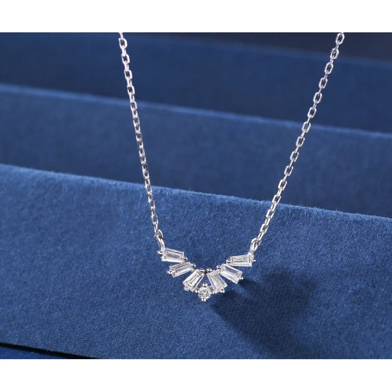 18K Gold 0.13ct Real Natural Diamond V-shaped Pendant Necklace