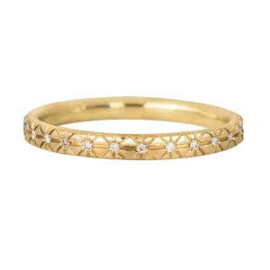 18K Gold Engraved Star-Set Diamond Band