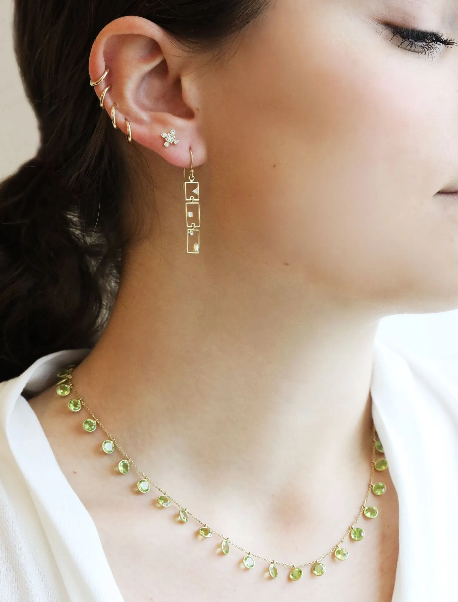 18K Gold Round Bezel-Set Peridot "Fringe" Necklace