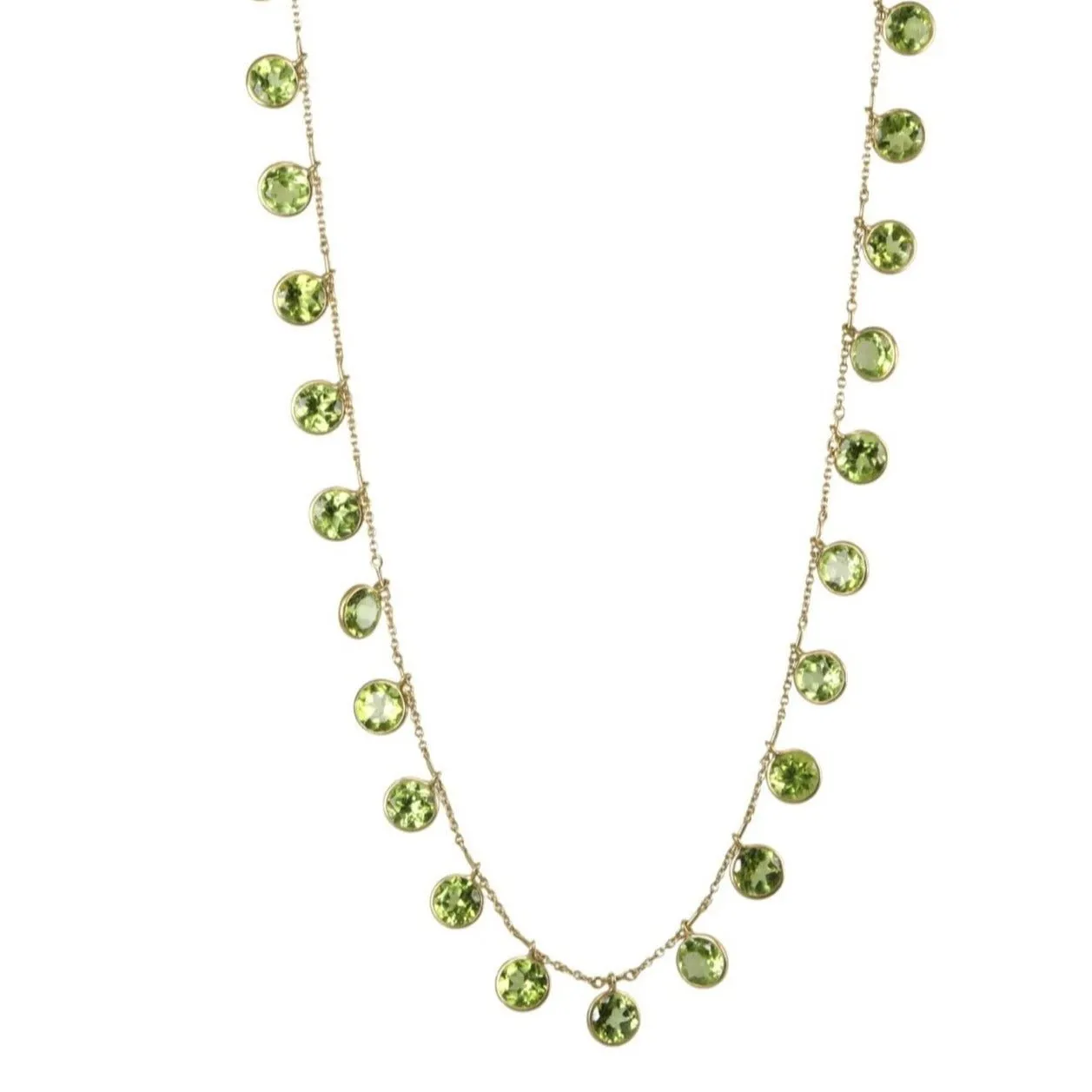 18K Gold Round Bezel-Set Peridot "Fringe" Necklace