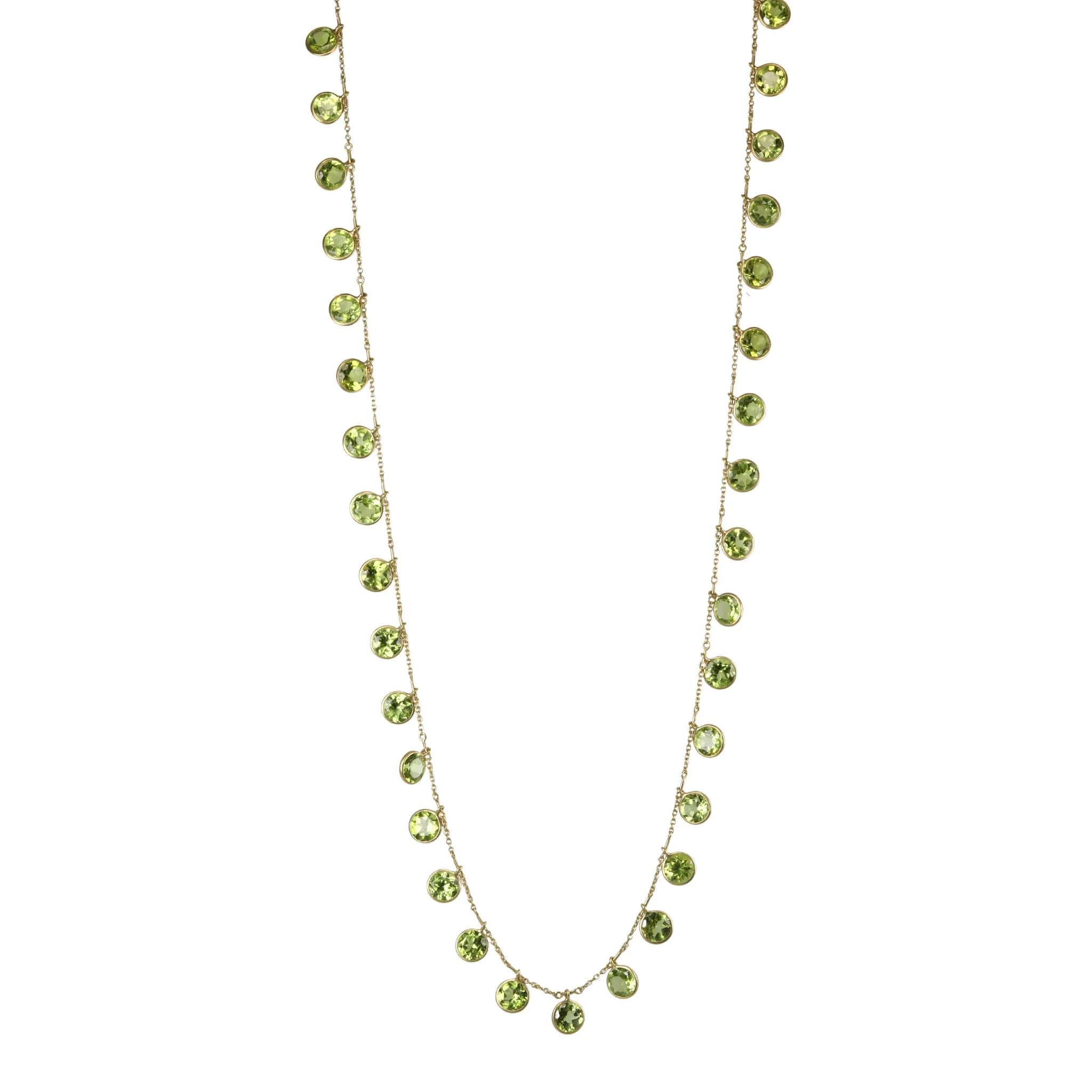18K Gold Round Bezel-Set Peridot "Fringe" Necklace