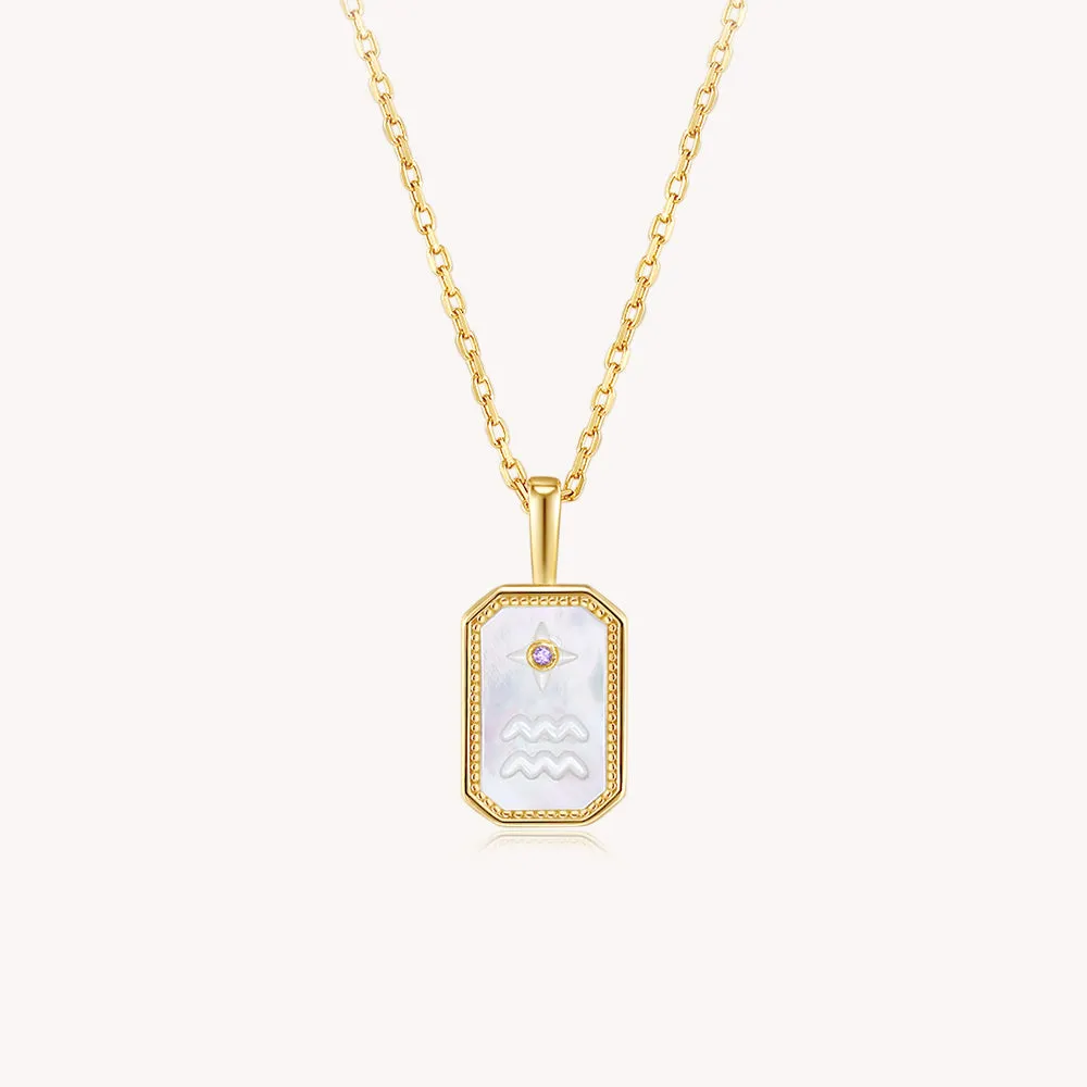 18k Gold Vermeil Mother of Pearl Aquarius Necklace