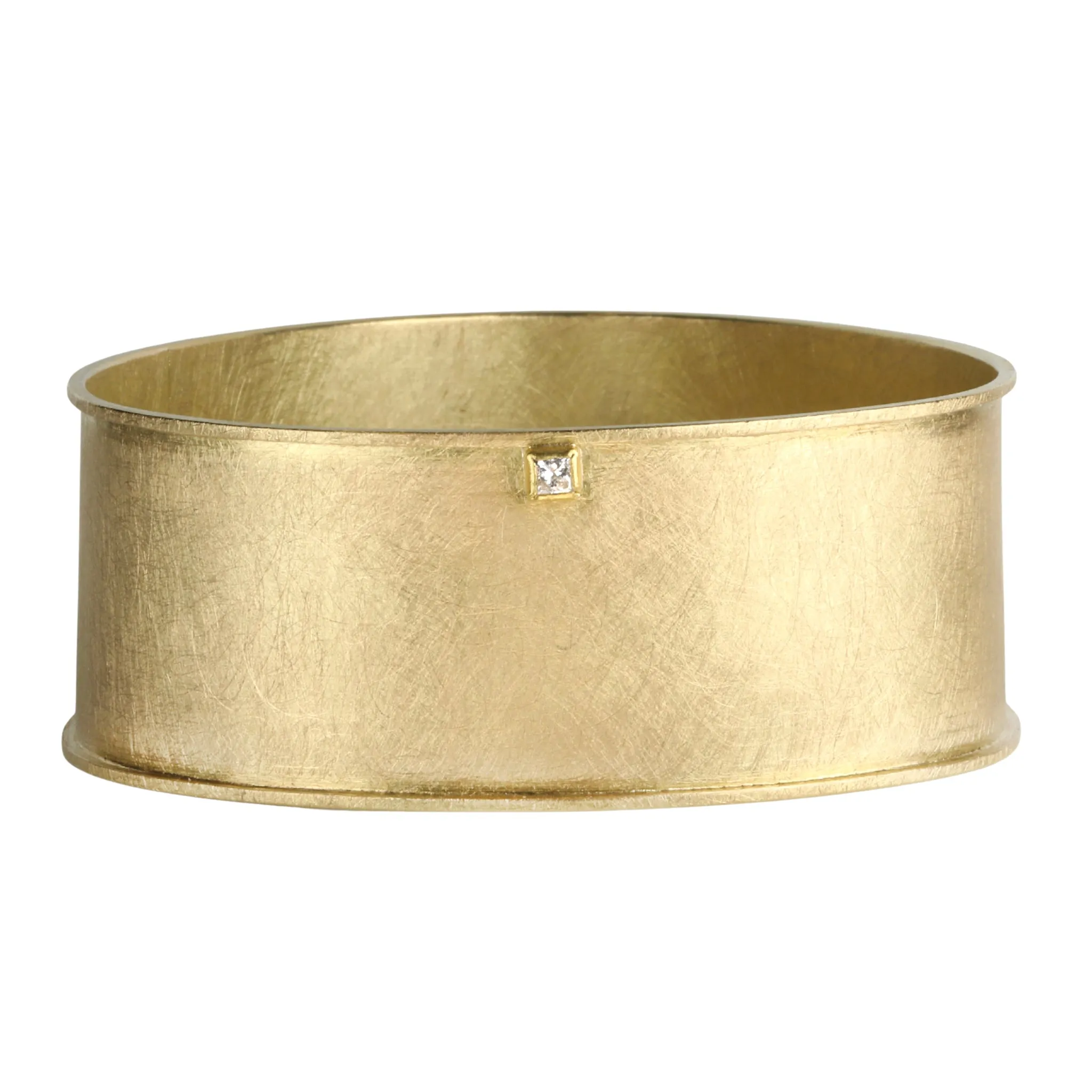 18K Gold Wide Bangle with Princess-Cut Diamond