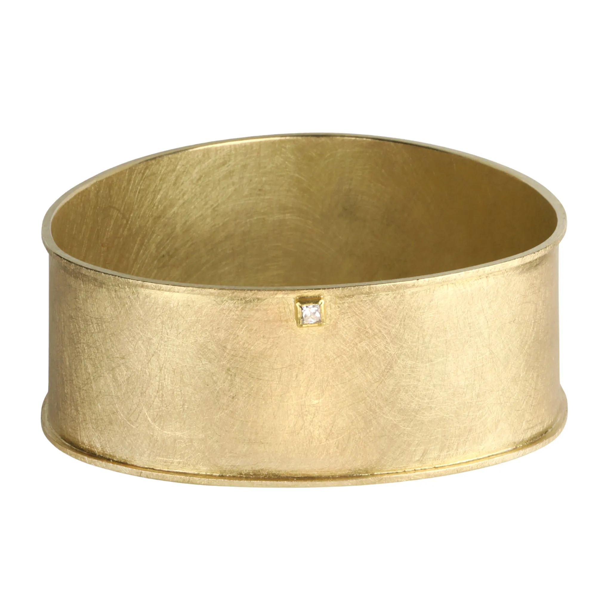 18K Gold Wide Bangle with Princess-Cut Diamond