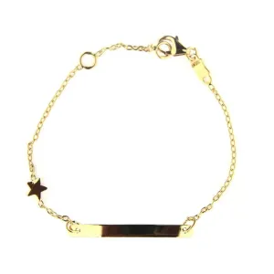 18K Solid Yellow Gold Star Thin plate Id barcelet 5.50 inches with extra ring at 4.80 inches plate 1 inche  x 0.11 inche