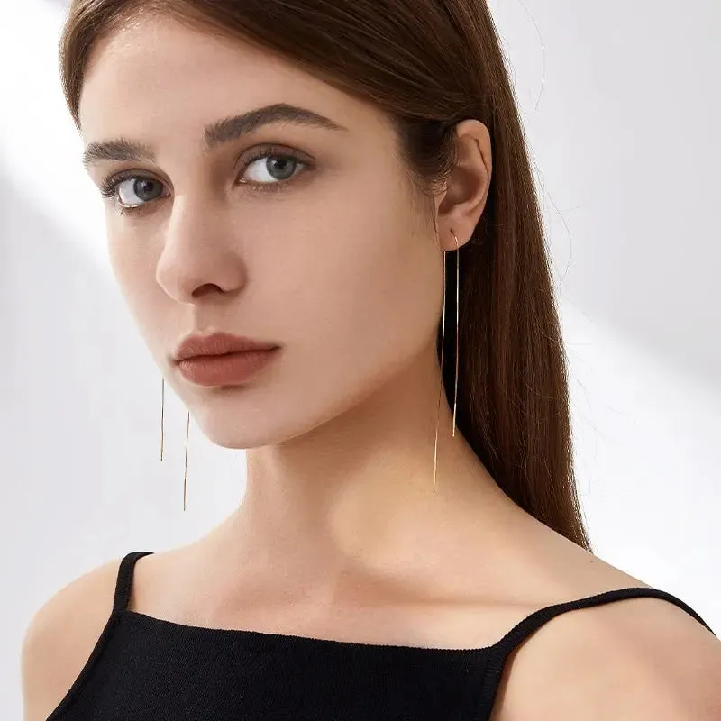 18k Yellow Gold Fine Linear Earrings