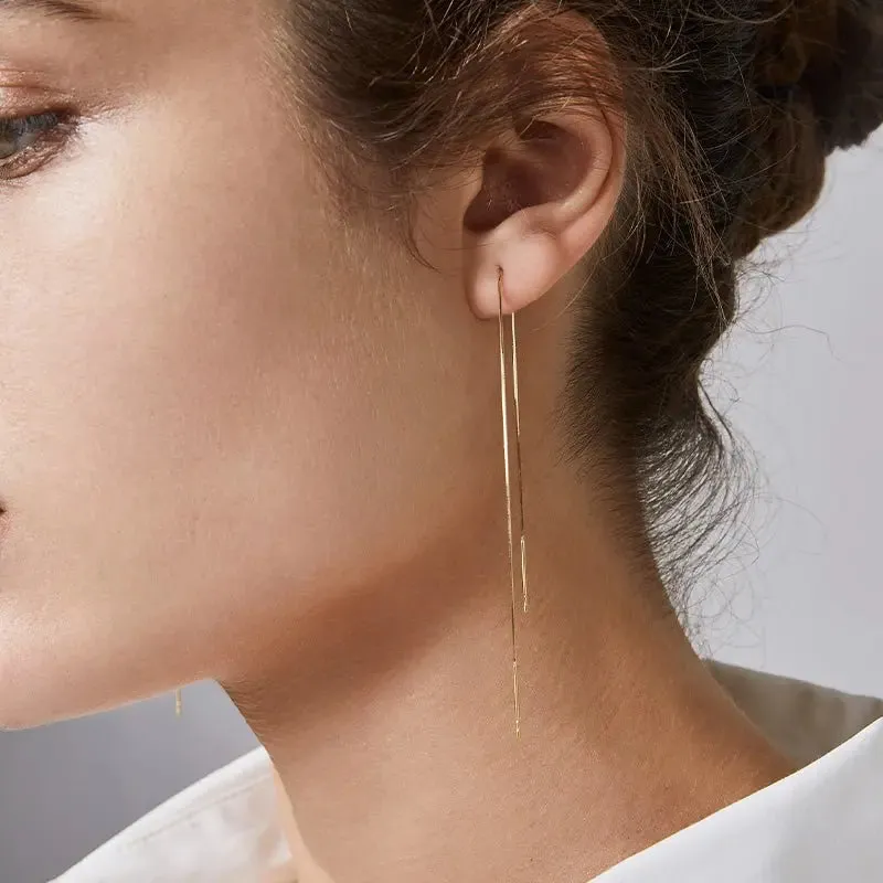 18k Yellow Gold Fine Linear Earrings