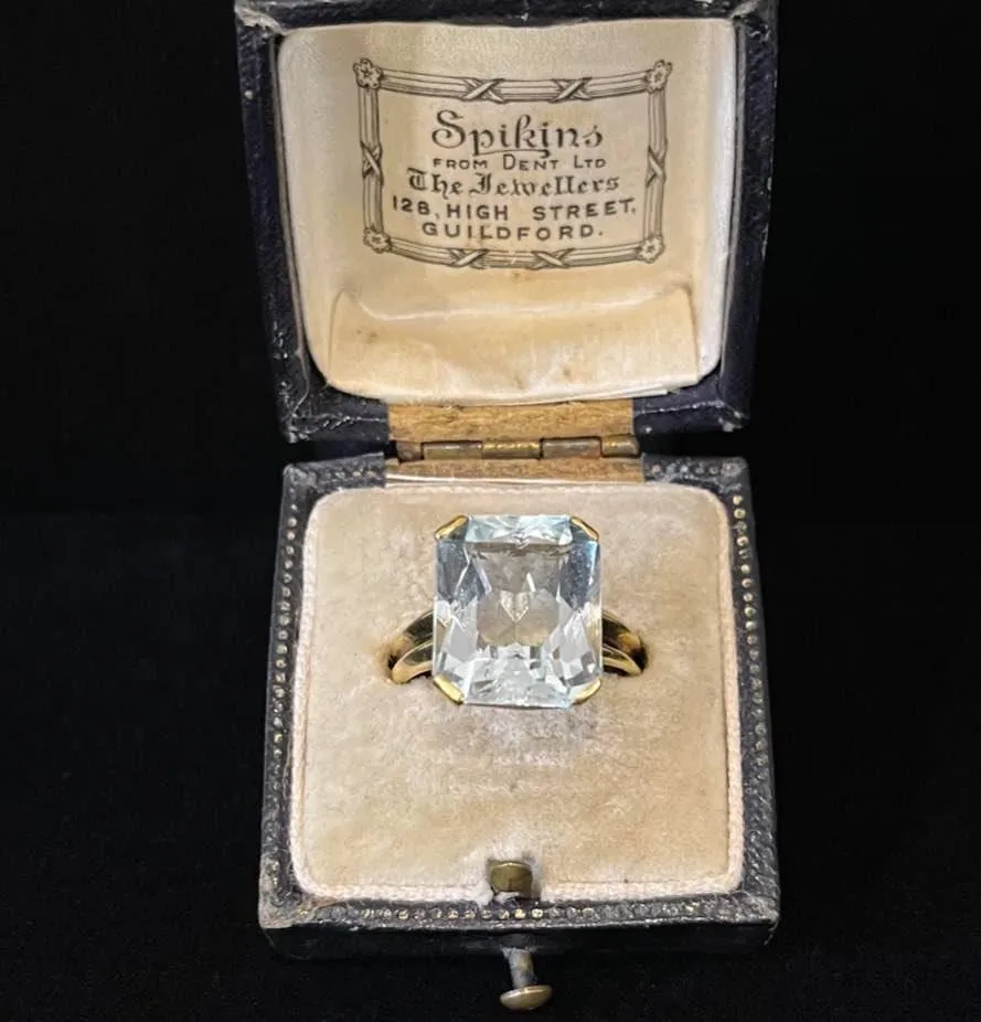 1940s Rectangular Cut 9.00ct Aquamarine Ring