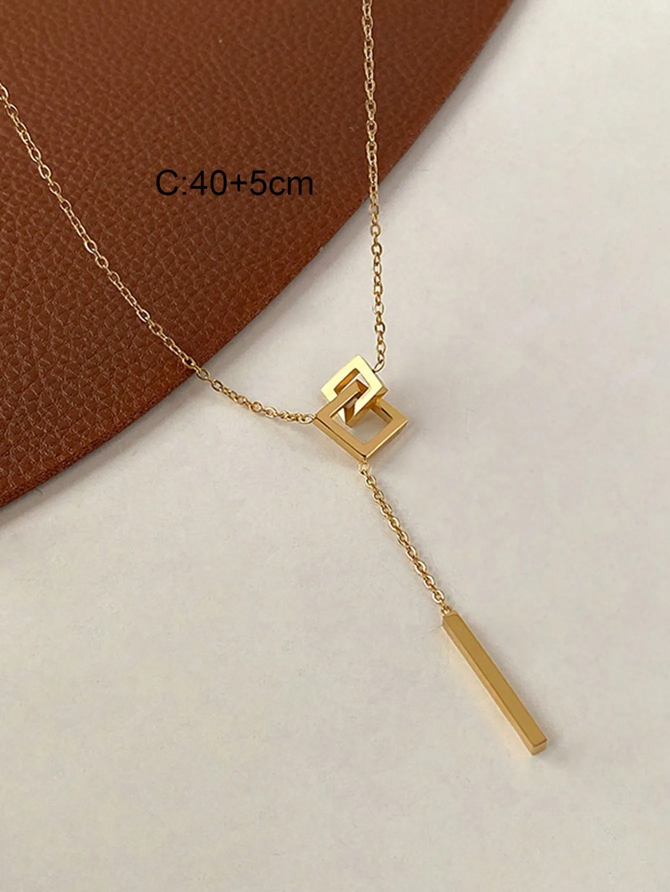 1pc Stainless Steel Simple Square Linked Geometric Long Pendant Necklace, Statement Piece