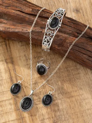 1set Black Glass Jewelry Set