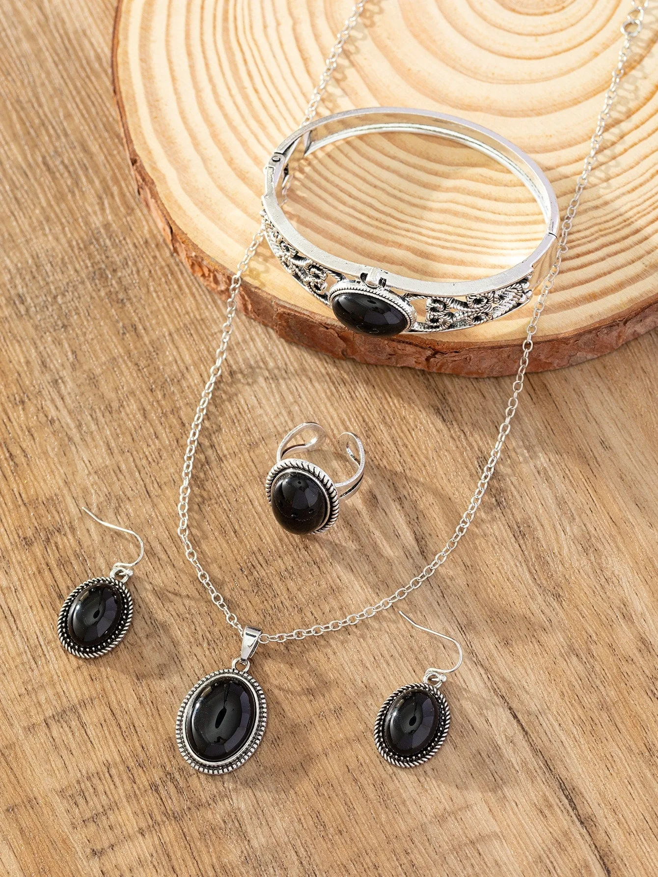 1set Black Glass Jewelry Set