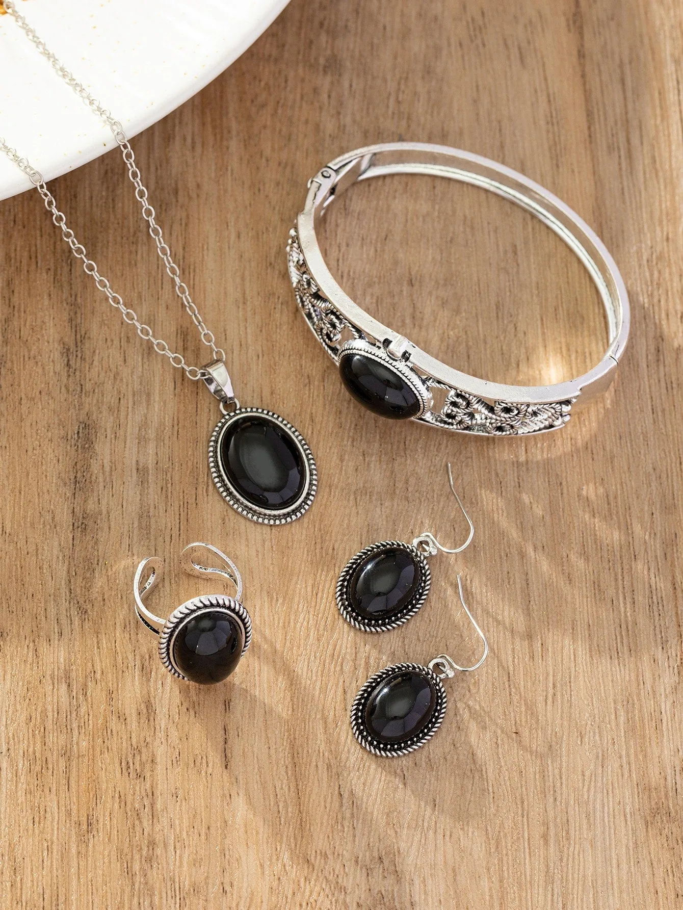 1set Black Glass Jewelry Set