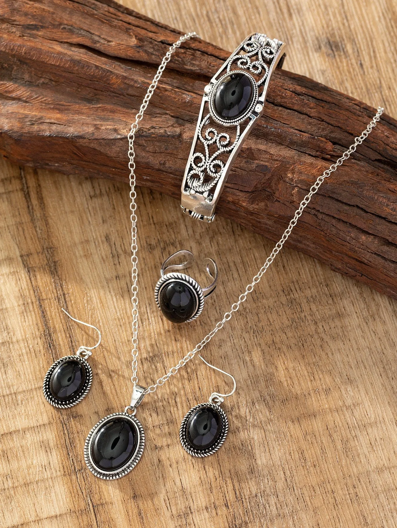 1set Black Glass Jewelry Set